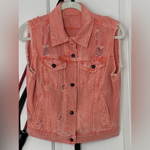 Ralph Lauren Jackets & Blazers - NWOT - RALPH LAUREN DISTRESSED JEAN VEST (CORAL) - SIZE: SMALL